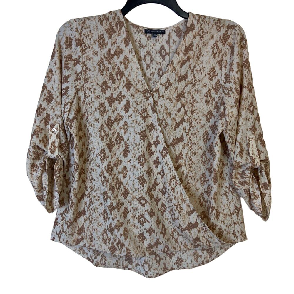 Adrianna Papell Faux Wrap Blouse Women’s‎ Size Medium Snakeskin Print Dressy Top